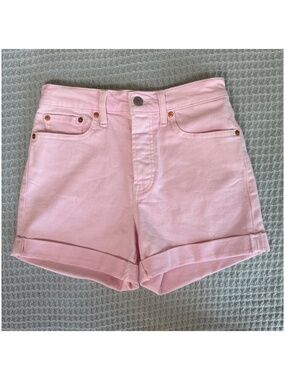 Levis Cuffed Wedgie Shorts Womens 27 Pink Denim Jean Button Fly High Waist Boho